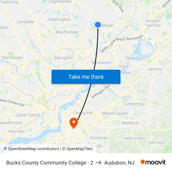 Bucks County Community College - 2 to Audubon, NJ map