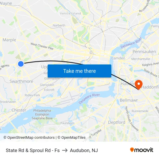 State Rd & Sproul Rd - Fs to Audubon, NJ map