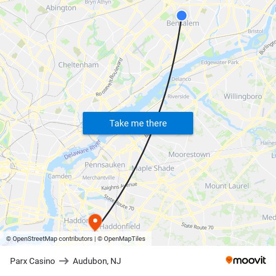 Parx Casino to Audubon, NJ map