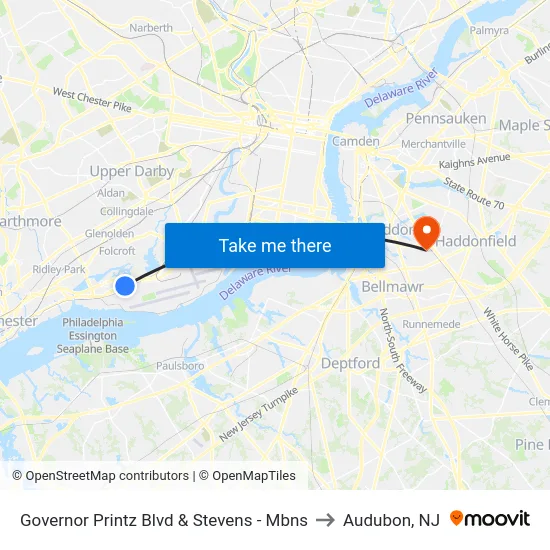 Governor Printz Blvd & Stevens - Mbns to Audubon, NJ map