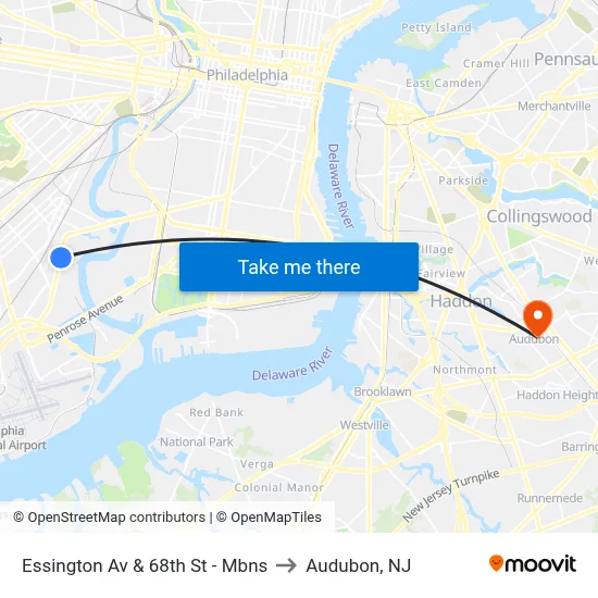 Essington Av & 68th St - Mbns to Audubon, NJ map