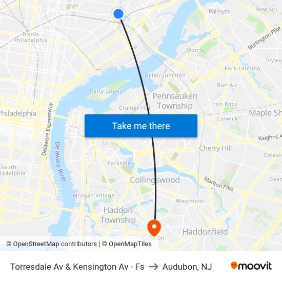 Torresdale Av & Kensington Av - Fs to Audubon, NJ map