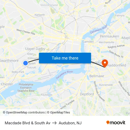 Macdade Blvd & South Av to Audubon, NJ map