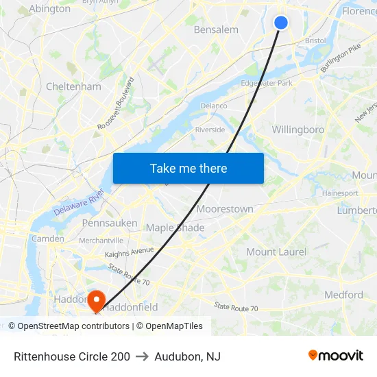 Rittenhouse Circle 200 to Audubon, NJ map