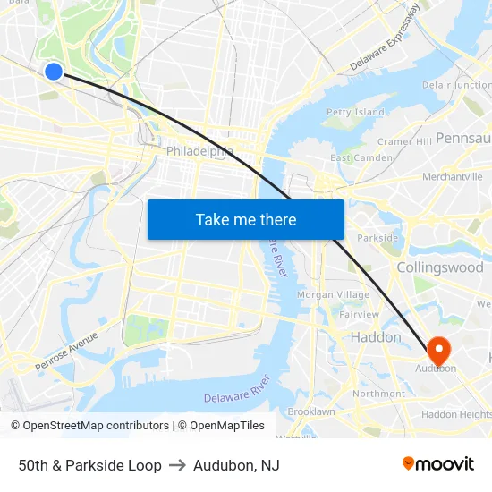 50th & Parkside Loop to Audubon, NJ map