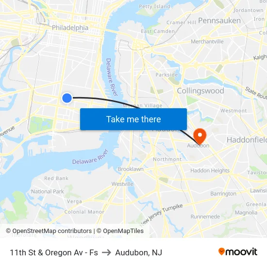 11th St & Oregon Av - Fs to Audubon, NJ map