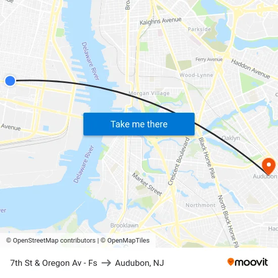 7th St & Oregon Av - Fs to Audubon, NJ map