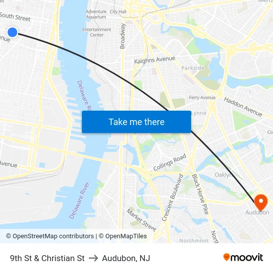 9th St & Christian St to Audubon, NJ map