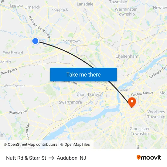 Nutt Rd & Starr St to Audubon, NJ map