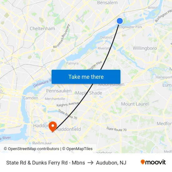 State Rd & Dunks Ferry Rd - Mbns to Audubon, NJ map