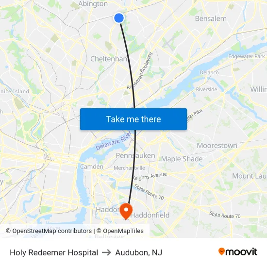 Holy Redeemer Hospital to Audubon, NJ map
