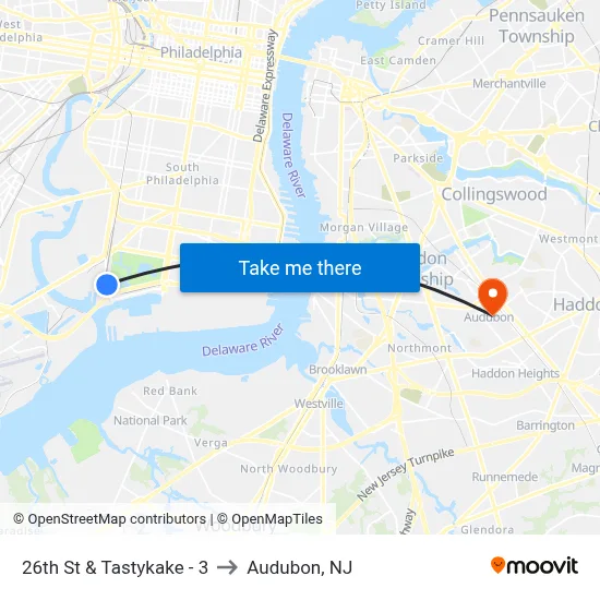 26th St & Tastykake - 3 to Audubon, NJ map