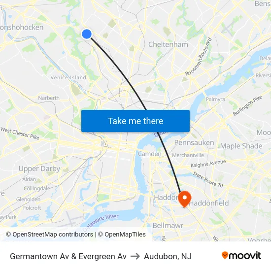 Germantown Av & Evergreen Av to Audubon, NJ map