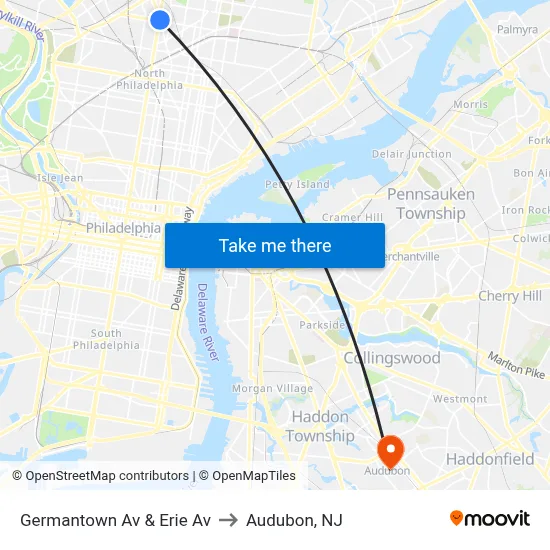 Germantown Av & Erie Av to Audubon, NJ map