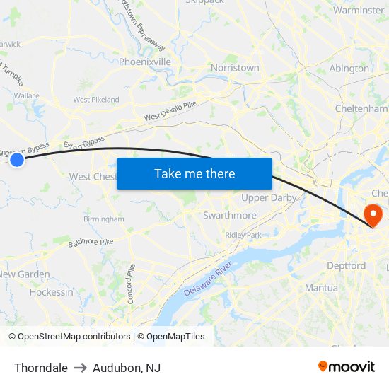 Thorndale to Audubon, NJ map