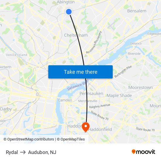 Rydal to Audubon, NJ map