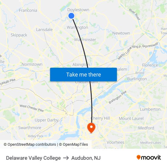 Delaware Valley College to Audubon, NJ map