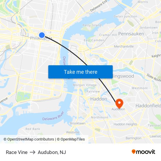 Race Vine to Audubon, NJ map