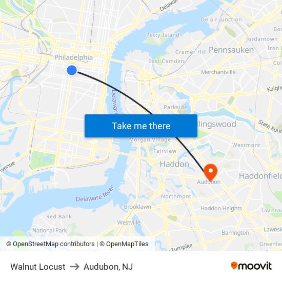 Walnut Locust to Audubon, NJ map