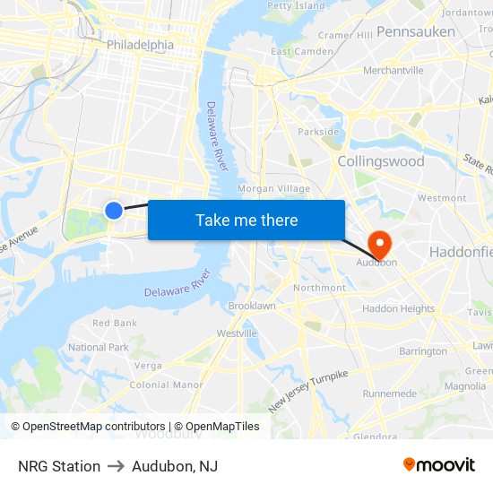 NRG Station to Audubon, NJ map