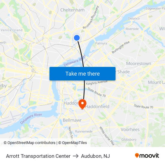 Arrott Transportation Center to Audubon, NJ map