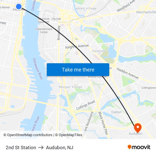 2nd St Station to Audubon, NJ map