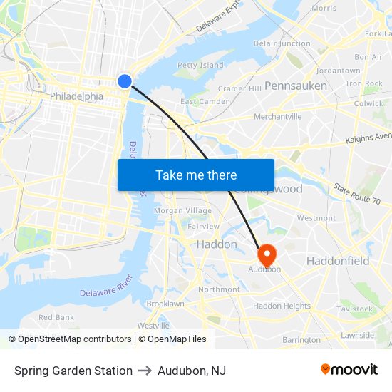 Spring Garden Station to Audubon, NJ map