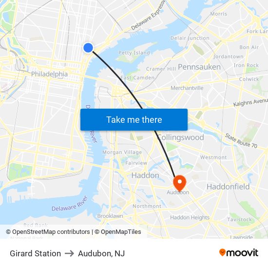 Girard Station to Audubon, NJ map
