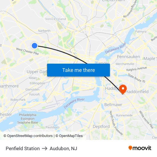 Penfield Station to Audubon, NJ map