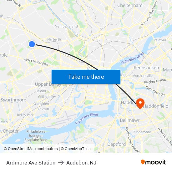 Ardmore Ave Station to Audubon, NJ map