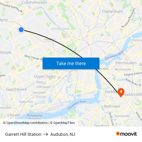 Garrett Hill Station to Audubon, NJ map