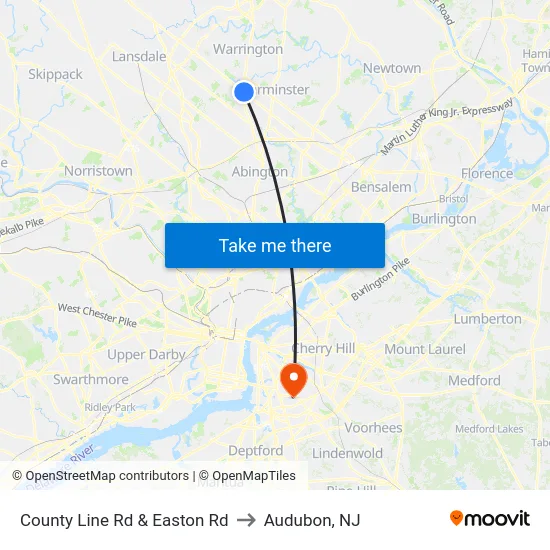 County Line Rd & Easton Rd to Audubon, NJ map