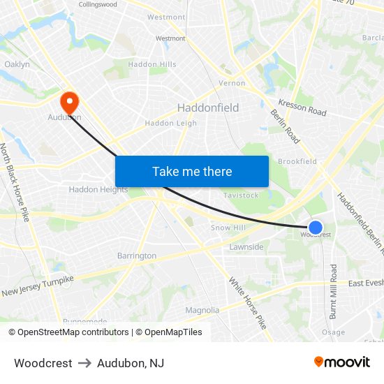 Woodcrest to Audubon, NJ map