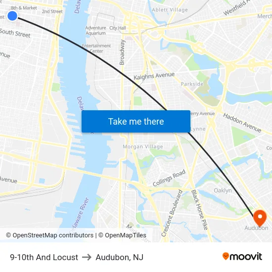 9-10th And Locust to Audubon, NJ map