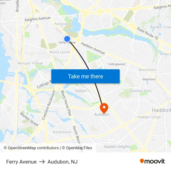 Ferry Avenue to Audubon, NJ map