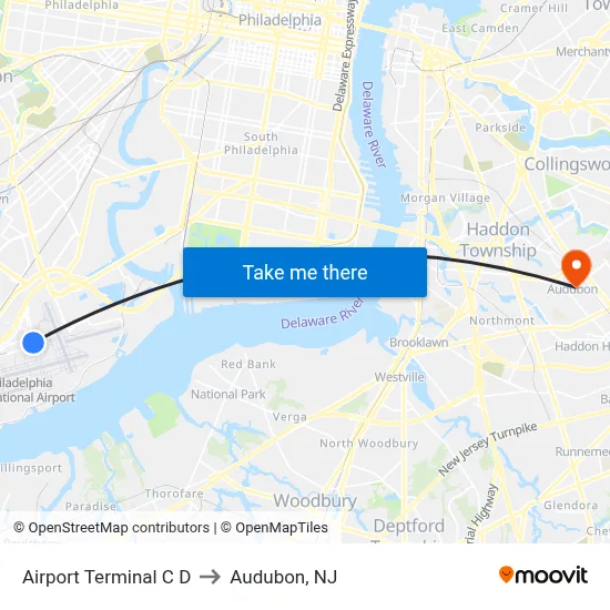 Airport Terminal C D to Audubon, NJ map