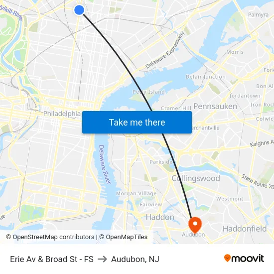 Erie Av & Broad St - FS to Audubon, NJ map