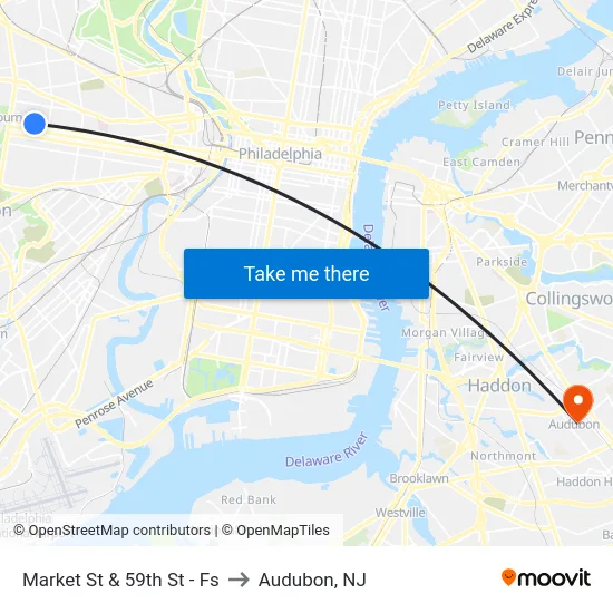 Market St & 59th St - Fs to Audubon, NJ map