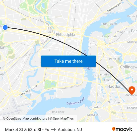 Market St & 63rd St - Fs to Audubon, NJ map