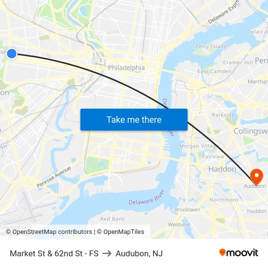 Market St & 62nd St - FS to Audubon, NJ map