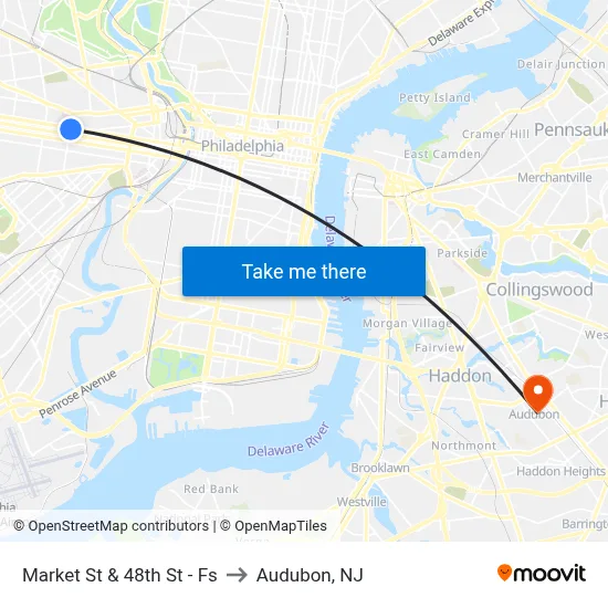 Market St & 48th St - Fs to Audubon, NJ map