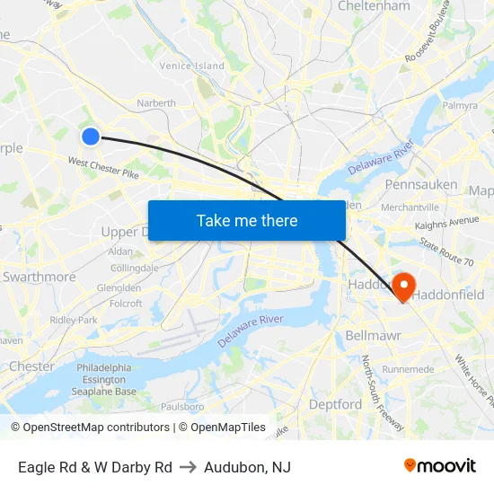 Eagle Rd & W Darby Rd to Audubon, NJ map