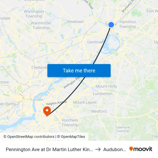 Pennington Ave at Dr Martin Luther King Jr Blvd to Audubon, NJ map