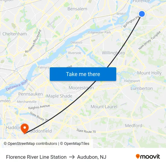 Florence River Line Station to Audubon, NJ map