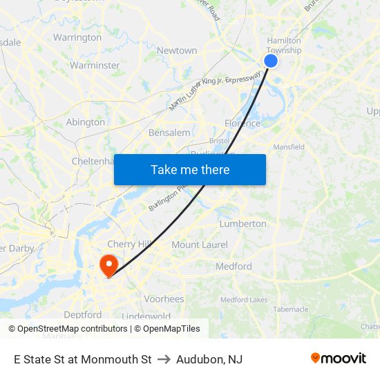E State St at Monmouth St to Audubon, NJ map