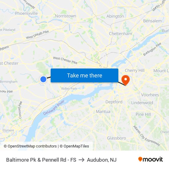 Baltimore Pk & Pennell Rd - FS to Audubon, NJ map