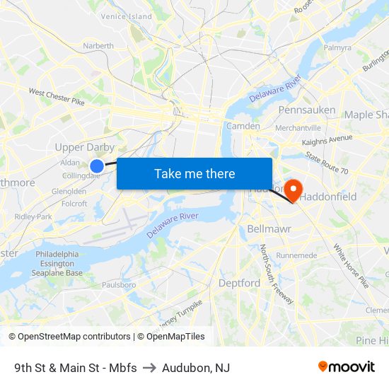 9th St & Main St - Mbfs to Audubon, NJ map