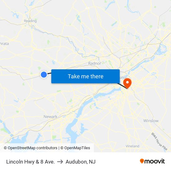 Lincoln Hwy & 8 Ave. to Audubon, NJ map