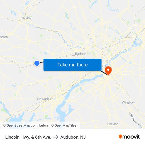 Lincoln Hwy. & 6th Ave. to Audubon, NJ map