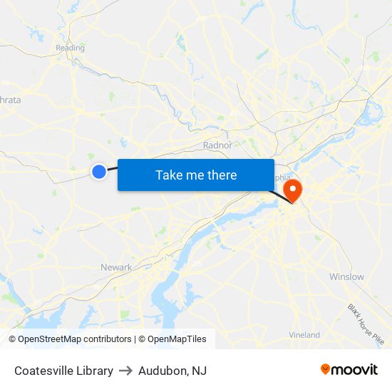 Coatesville Library to Audubon, NJ map